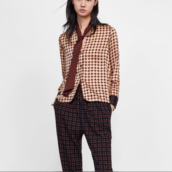 Zara Tops - Zara Geometric Print Neck Tie Blouse